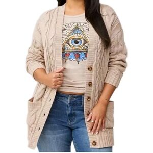 Torrid Boyfriend Cardigan Woman Plus Sz 2X Oatmeal Cable Knit V-Neck Sweater Nwt